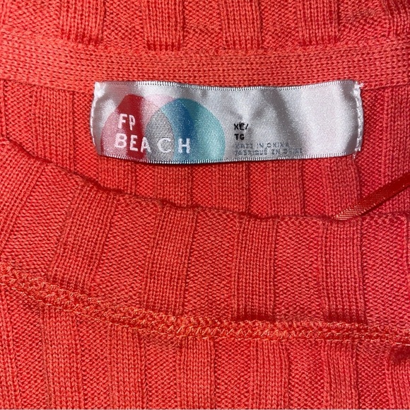 Free People FP Beach Orange Ribbed Short Sleeve Cotton Sweater Dolman XL - Picture 6 of 7